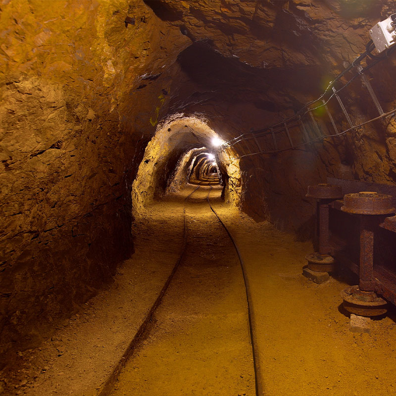 Mine tunnel with tracks